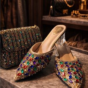 Luxe Multicolor Crystal Embellished Mules
